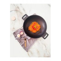 Han's Momma's Alüminyum Döküm Çok Amaçlı Wok Pişirme Tenceresi Cam Kapaklı Ø34cm HMWPTKS2000101